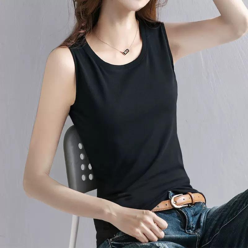 Elegant Fashion Harajuku Slim Fit Female Clothes Loose Sweat Casual All Match Tops Women Solid O Neck Insert Sleeveless Tanks