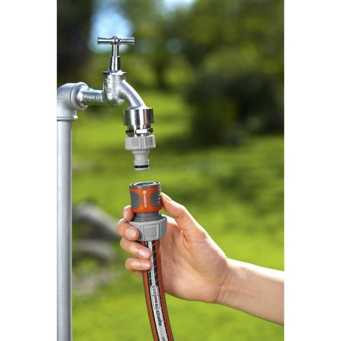 Raccord d'arrosage rapide GARDENA - Adapté tuyau Ø19 mm - Fixation 1 clic - Power Grip