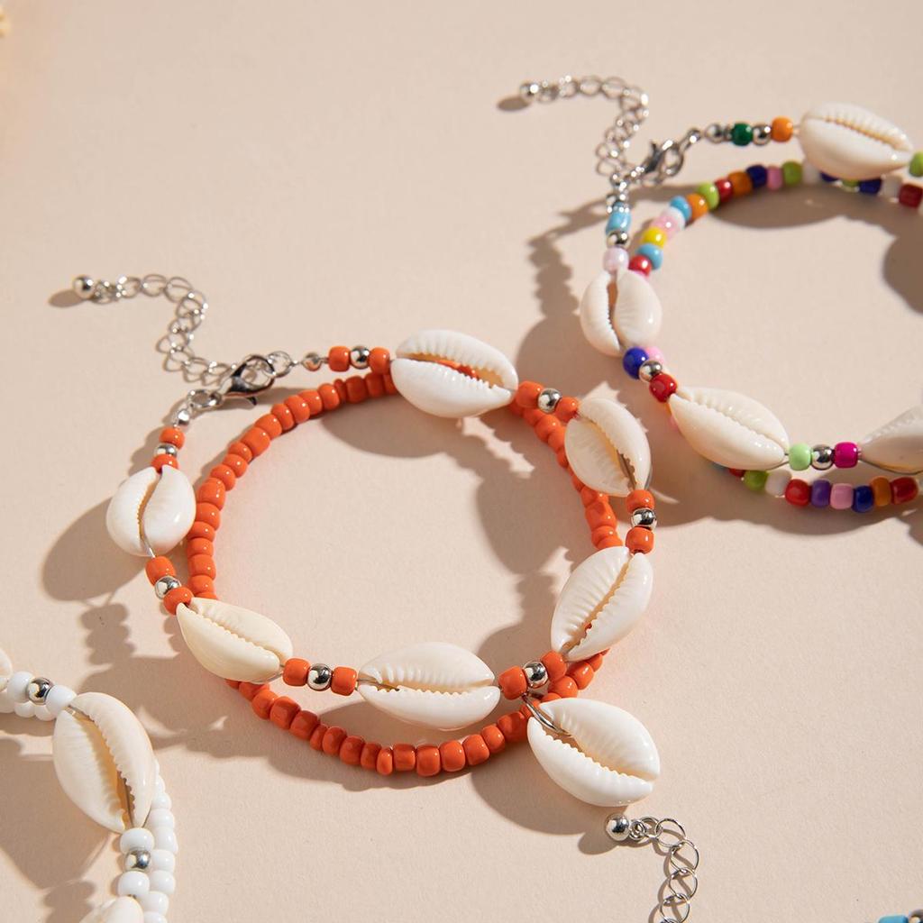 2pcs Fashionable and Simple Bohemian Beach Shell Rice Bead Foot Chain Women's Jewelry Colorful Foot Chain Accessories