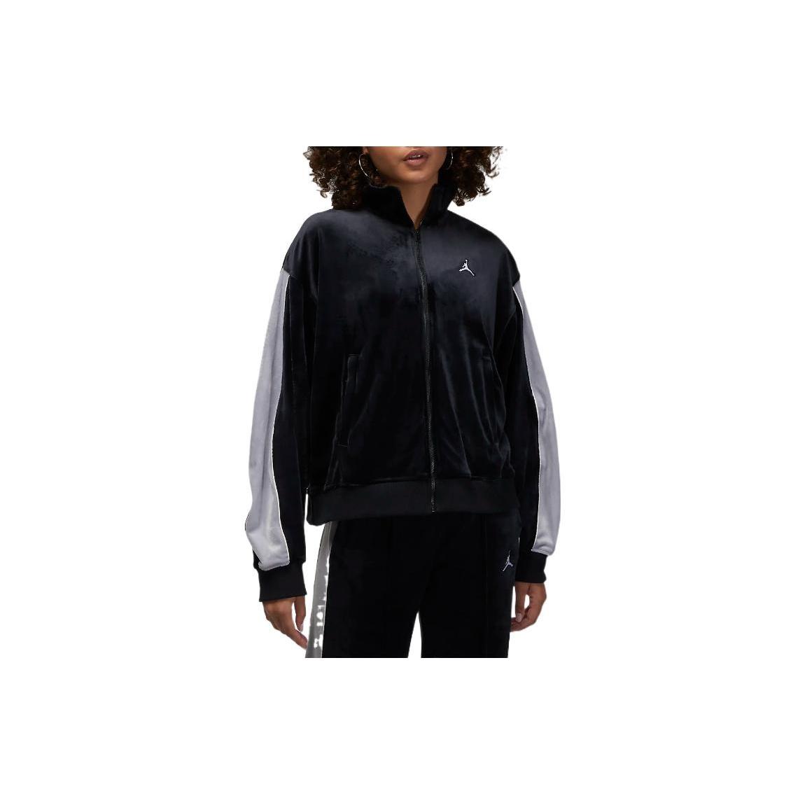 (WMNS) Air Jordan Velour Track Jacket Black Grey Women s DV1396-010 L