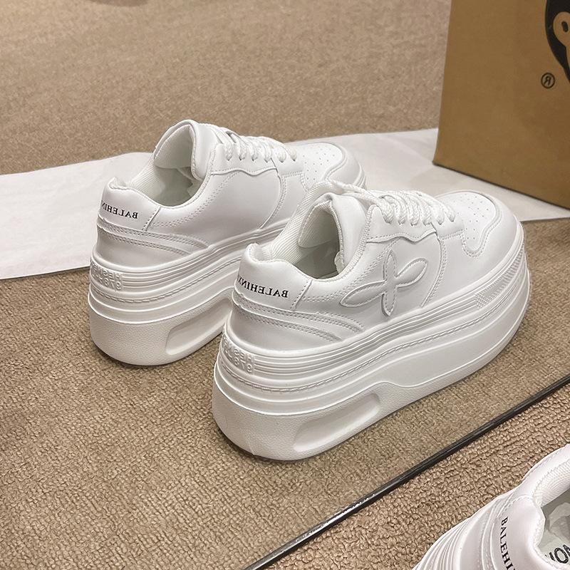 

Натуральная кожа~ платформа белые туфли женские новые весенние универсальные небольшие увеличивающие рост спортивные туфли на доске 40