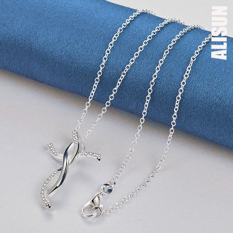 925 Sterling Silver Twisted Cross Pendant Necklace Fashionable Wedding Jewelry