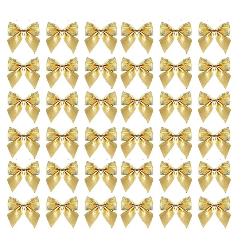12-36PC Christmas Bow Ornaments 5.5cm Xmas Tree Bpw Hanging Pendants Gold Red Bowknot New Year Xmas Wedding Packaging Gift Decor