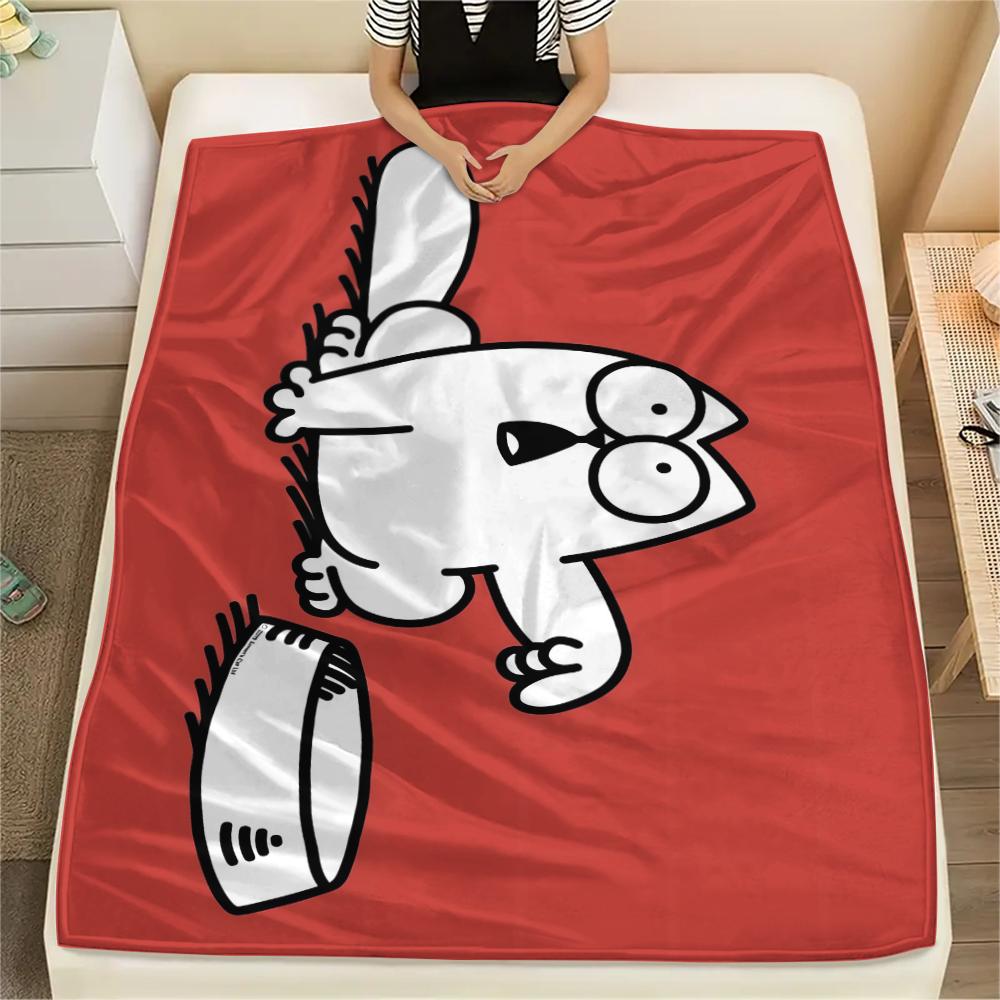 1Pc Simon‘s Cat Print Flannel Blanket, High Quality Comfortable for All Seasons, Home Decor, Warmth and Comfort, Perfect for Christmas GiftS