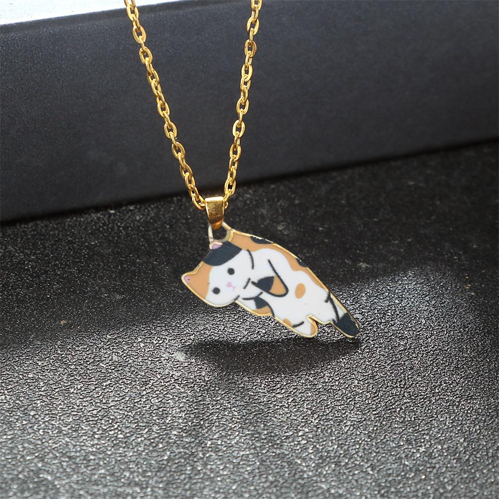 Cute Cats Pendant Necklaces for Girl Cartoon Animal Kitten Golden Alloy Chain with Lobster Clasp Fashion Jewelry Gifts for Women