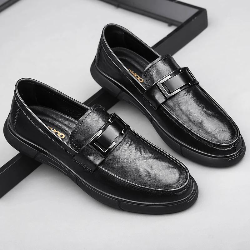 Fashion High Quality Men Casual Leather Shoes Fashion Flat Designer Business Shoe Comfy Antiskid Driving Loafers Soft Bottom Office Shoe