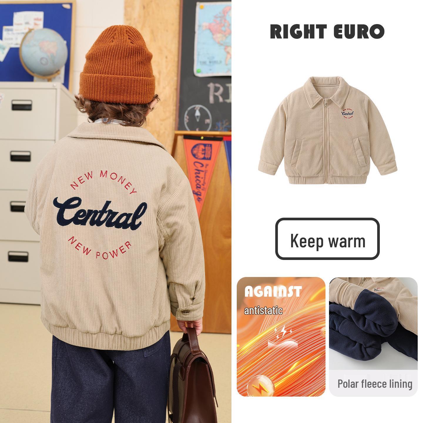 European Boys  Fleece-Lined Thick Jacket Lapel, Autumn Winter 2025 - New Children s Winter Coat 110 cm