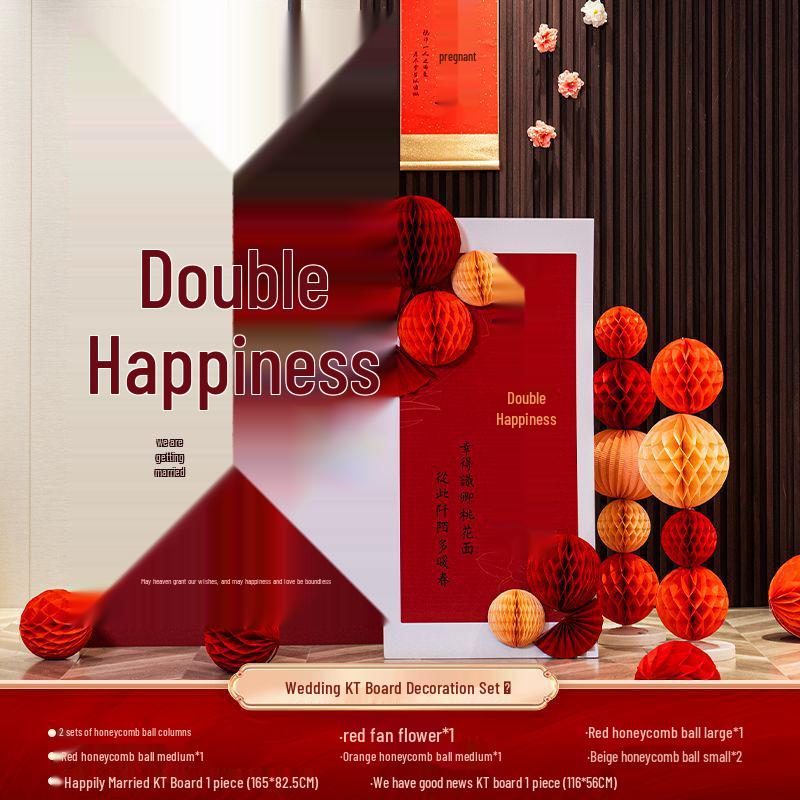 Three-Dimensional Double Happiness Wall Ornament for Wedding Room Decoration Sets