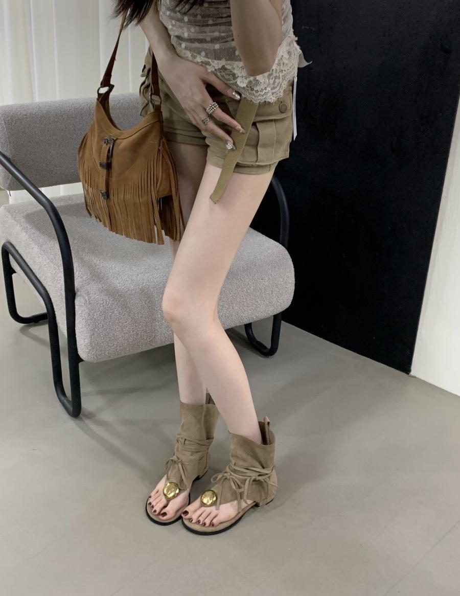 

Fashion pants boots women s toe cool boots summer 2025 new versatile round head open toe western boots strap sandals 39 хаки