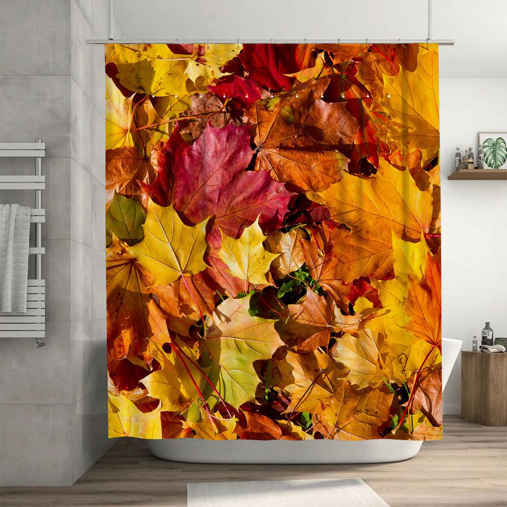 Golden Autumn Shower Curtain with Leaf Print High-Quality Home Decor for Bathroom Decorations