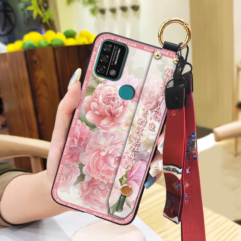 Anti-dust Ring Phone Case For UMIDIGI A9 Back Cover Soft case Durable For Mom Lanyard Chinese style Protective Wristband