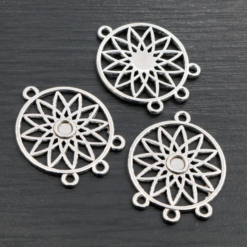 10pcs Metal Round Flower Charms Pendant with 3 Loops Connector Tassel Pendant 33x26mm DIY Jewelry Making Findings Accessories