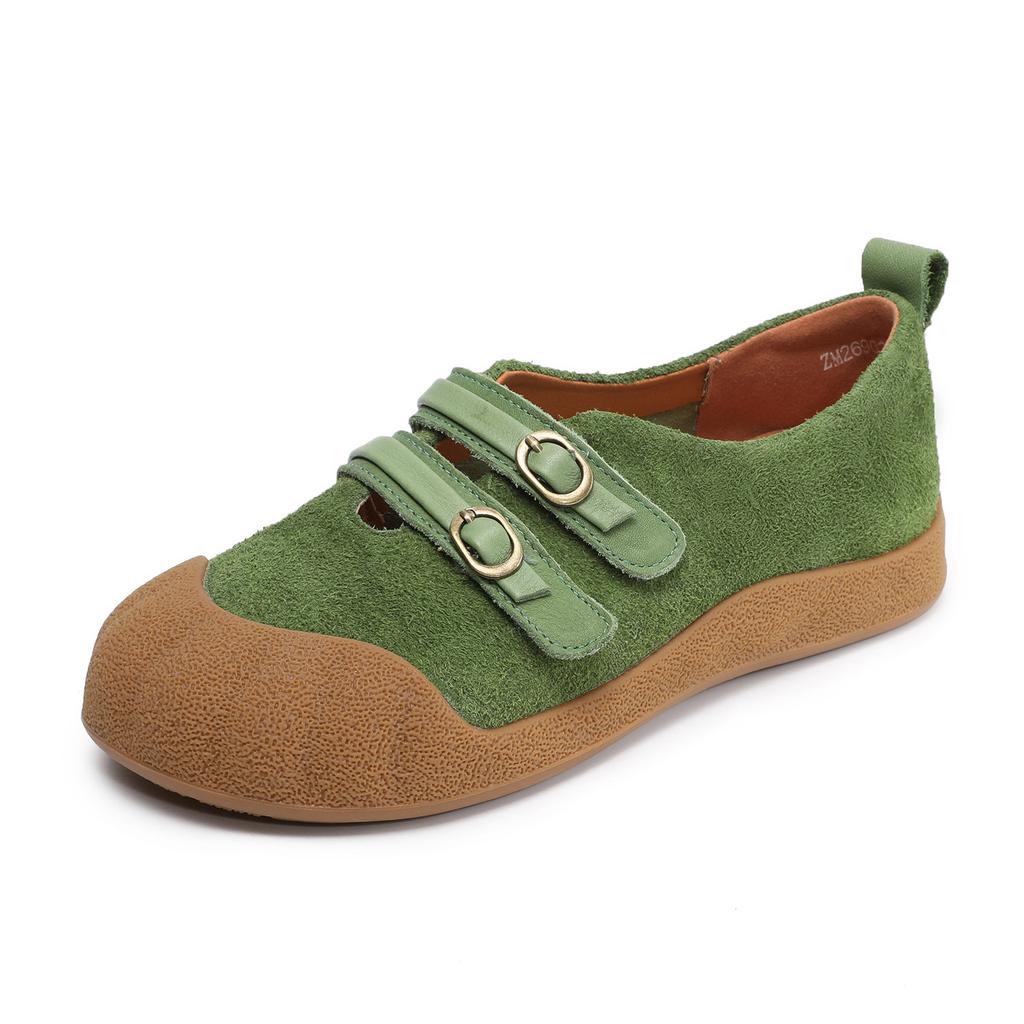 Johnature Retro Loafer mit weicher Sohle Echtes Leder Runde Spitze Flach Damen Flache Schuhe