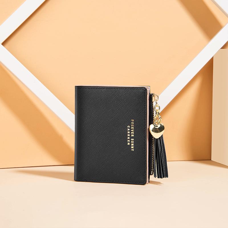 Portamonete con Cerniera e Nappe Stile Coreano - Portafoglio da Donna con Motivo a Croce