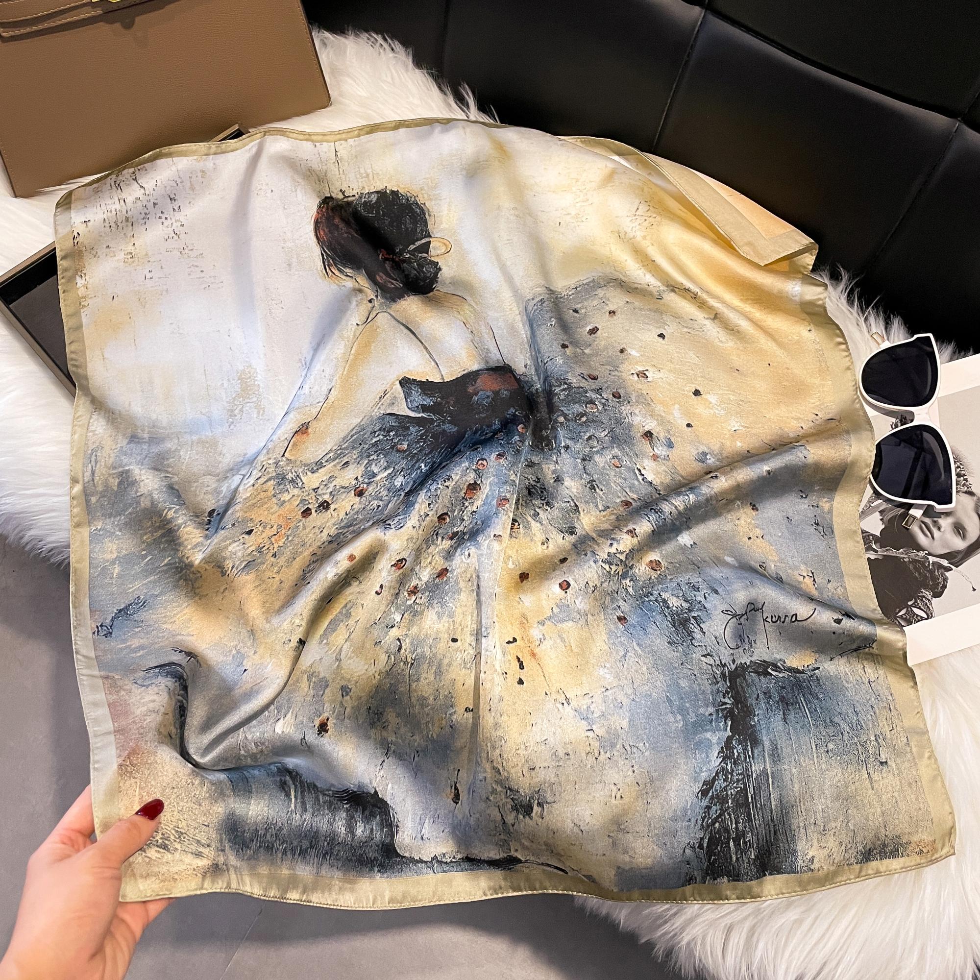 

НОВЫЙ Цветочный Шелковый Квадратный Платок Женский Сатиновый Шаль Палантин Хиджаб Женская Лента для Волос Запястье Роскошный Головной Платок 70*70см Эшарп Бандана хаки