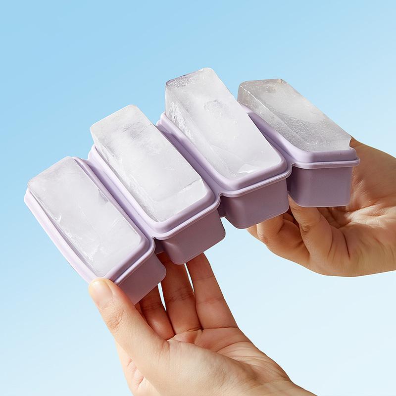 4 Grids Rectangle Ice Cube Mold with Lid Silicone Ice Cube Tray Cold Drinking Ice Maker DIY Ice Cream Cake Chocolate Mould