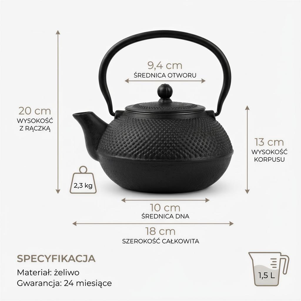 Cast Iron Kettle Black 1.5L Tea And Herb Infuser Enamel