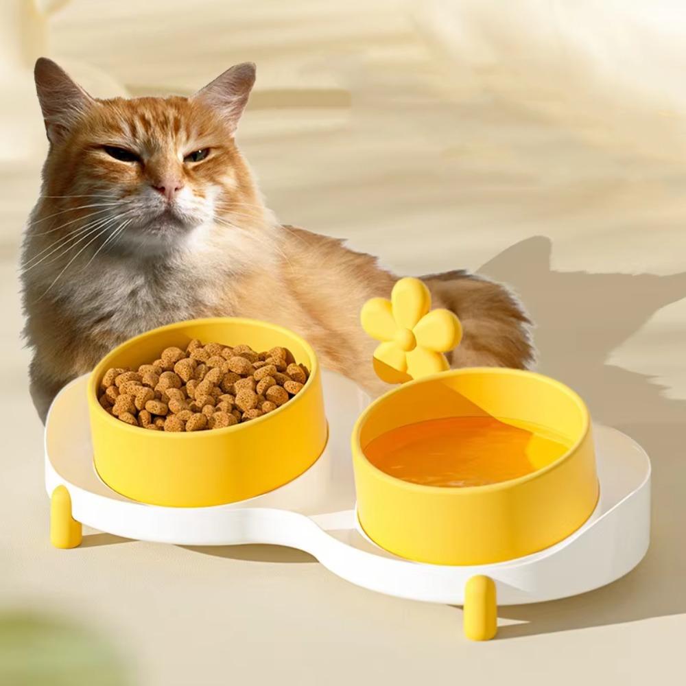 

Tilt Design Dog Food Container Leak-proof Cat Double Bowl Practical Cat Drinking Bowl Puppy рожевий