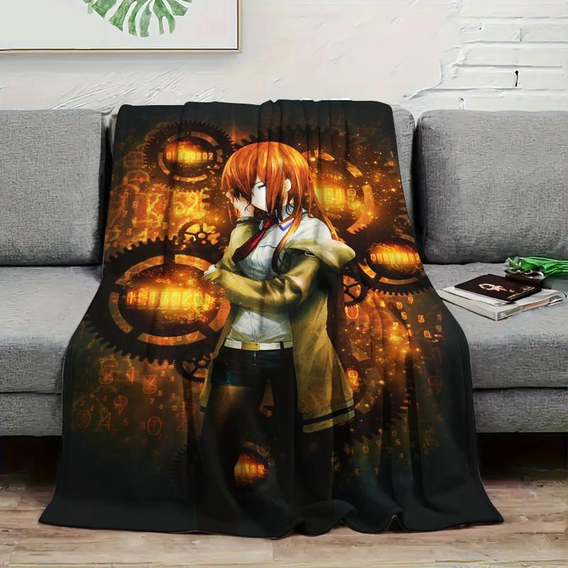 Steins Gate Anime Flannel Throw Blanket, Soft Blanket for Sofa Bed, Anime Character Print Home Decoration