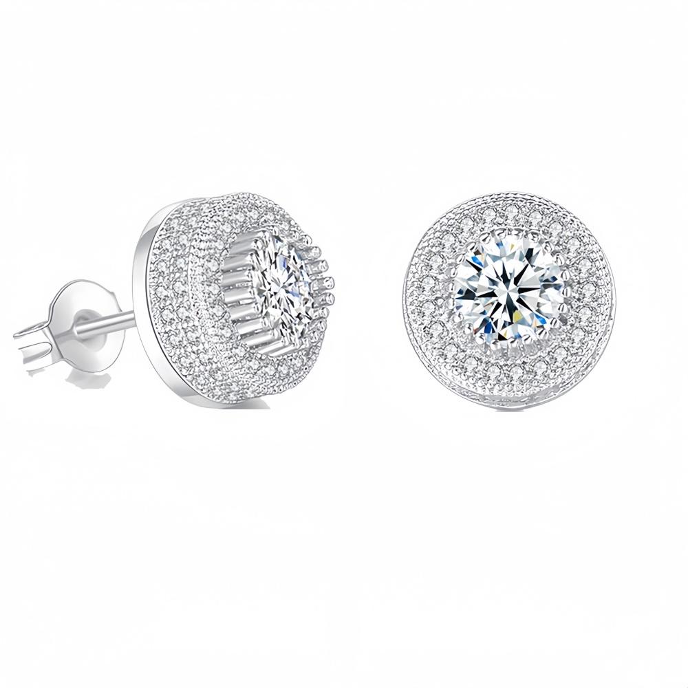 Hip Hop Round Crystal Zircon Stud Earrings Simple Copper Men's Earrings Fashion Party Women's Jewelry Accessories Gifts