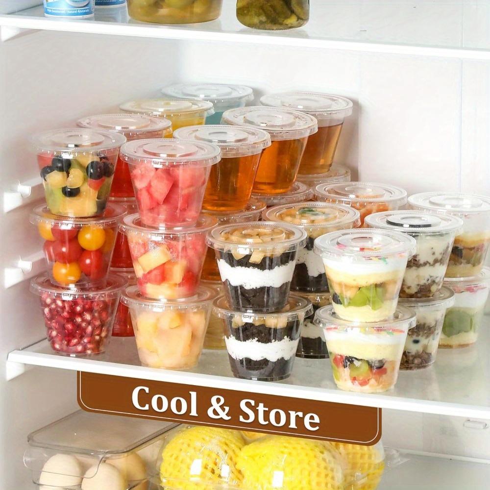 100pcs 9 Oz Clear Plastic Cups with Flat Lids No Hole Disposable Cups with Lids Clear Mini Dessert Cups Plastic Packaging Box Pastry Boxes