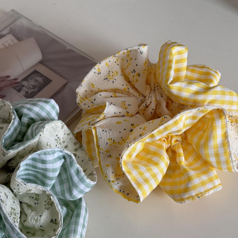 Korean-Style Checkered Floral Waist-Cinching large Intestine Circle Hair Circle, Checkered Bun Hair Rope Sweet Hair Accessories
