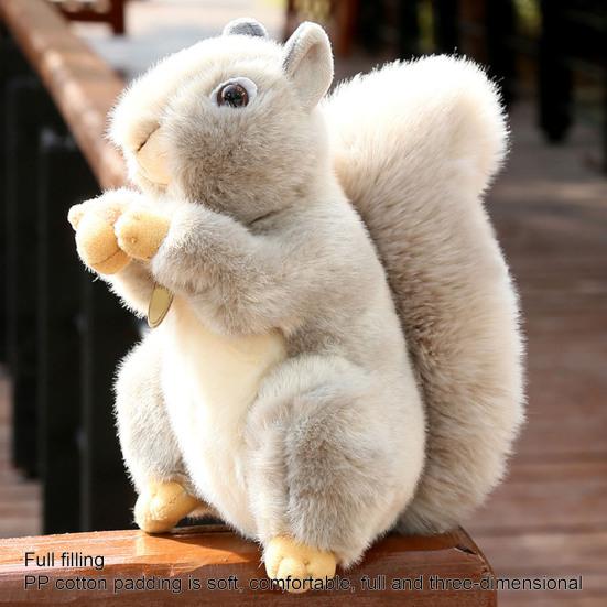 Squirrel Plush Doll Anti-split Fluffy Home Decorative Grey Squirrel Plush with Nutsie for Desktop