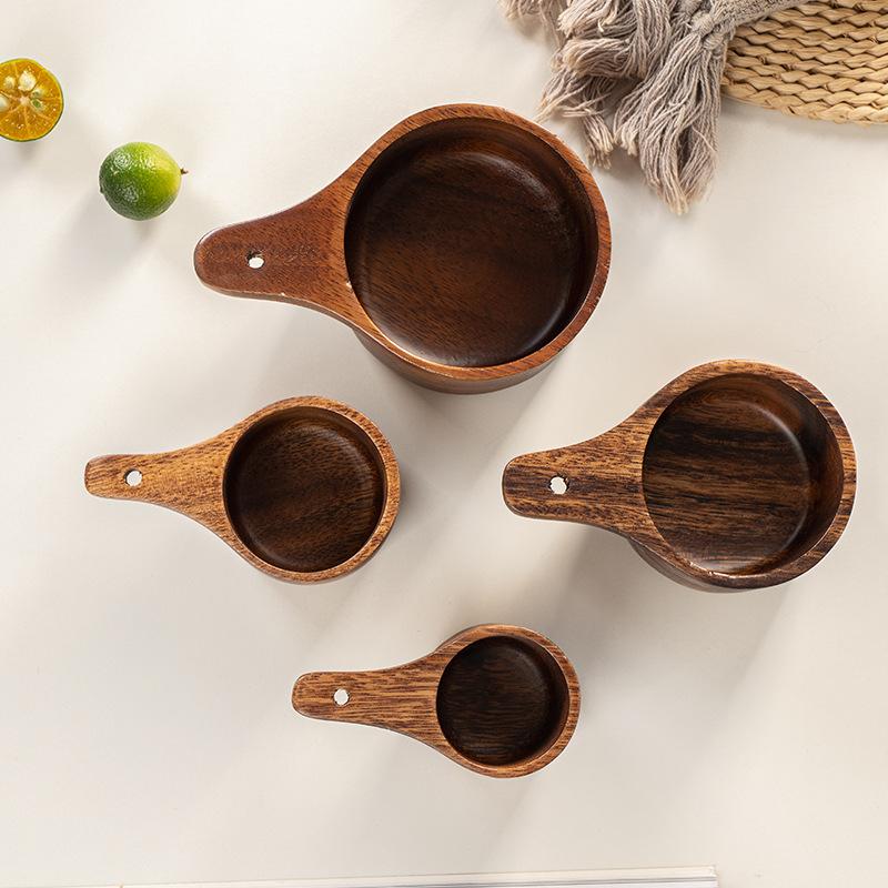 Mahogany Measuring Cup Four-piece Set, Coffee Measuring Cup Set, Milk Powder Spoon, Seasoning Spoon