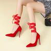 Aphixta 2025 Super High Stiletto Heels Webbing Pimp Pumps Women Shoes 12cm Pointed Toe Office Flock Ribbon Female Pumps