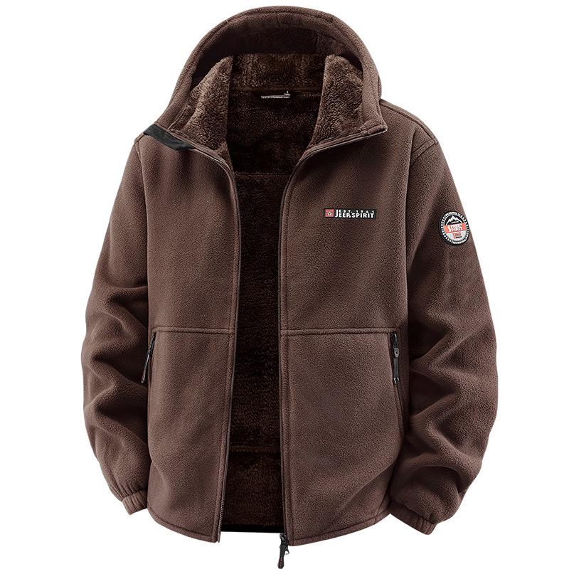 Men s Solid Color Hooded Fleece Jacket - Long Sleeve Sherpa Sweatshirt for Autumn/Winter Casual Sportswear M