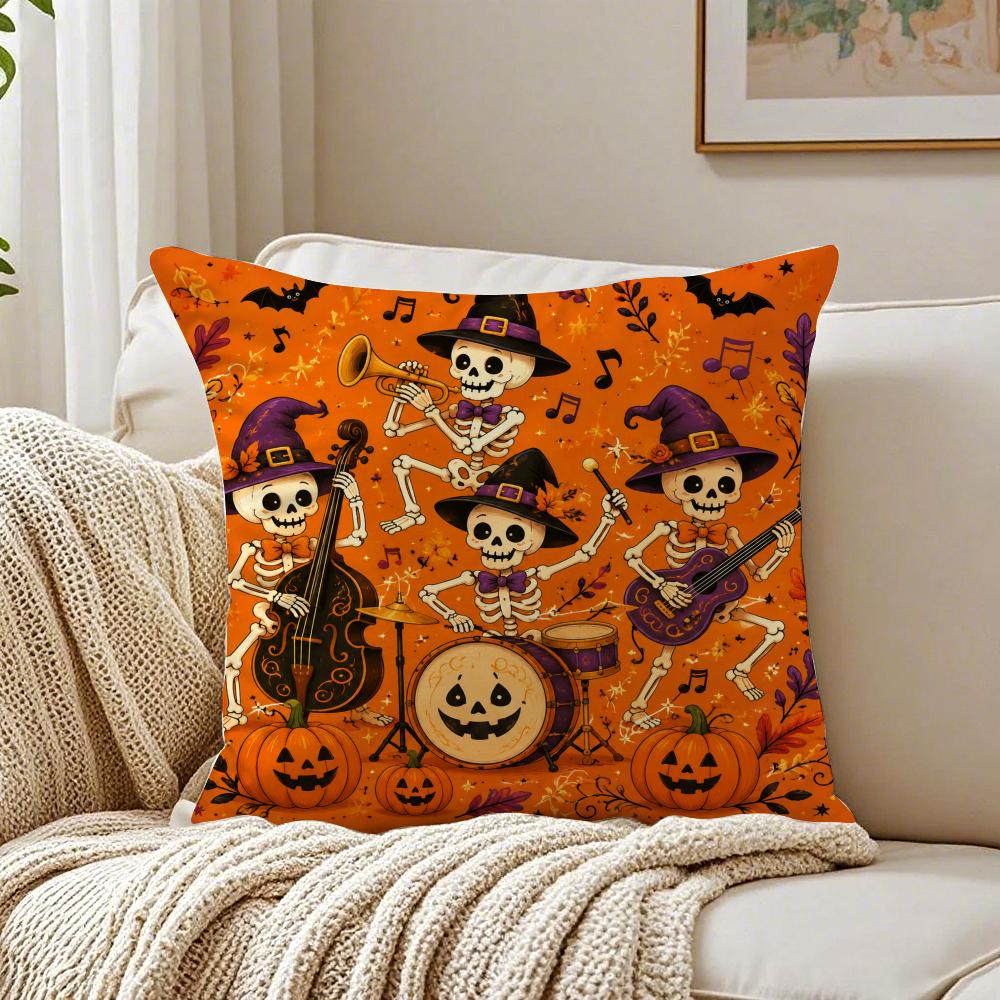 Halloween Cute Ghost Black Cat Cushion Cover Organic Short Plush Cushion Covers Machine Washable Wrinkle-Resistant Soft Durable
