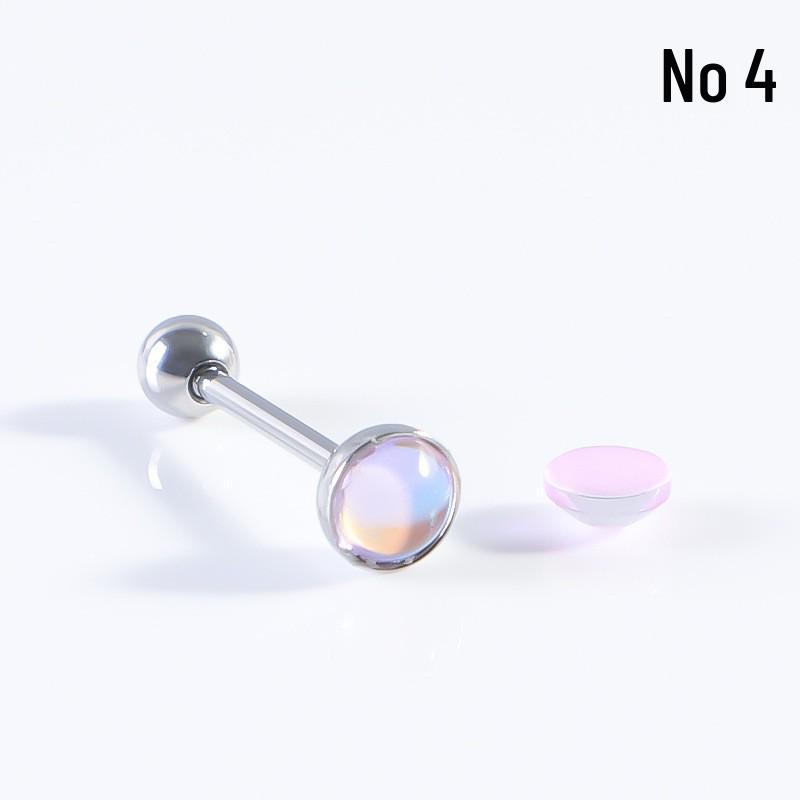 Iridescent Multi-Color Stainless Steel Tongue Ring - Removable Threaded Piercing Jewelry, Hot Girl Style.