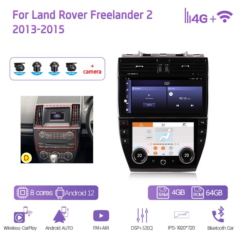 12.3inch For Land Rover Freelander 2 2007-2015 Android12 Car Multimedia Player GPS Navigation Radio 8+128G CarPlay 4G AC screen
