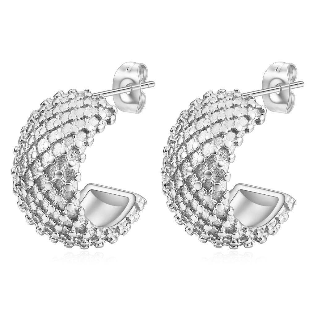 European-American 23MM Polka Dot Grid 14K Gold Stainless Steel C-shaped Earrings