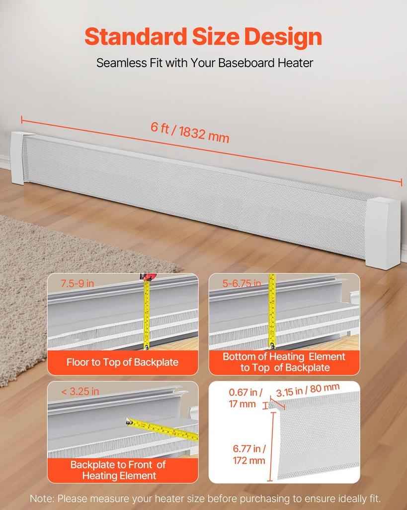 Baseboard Heater Covers, Premium Series 1832 mm Standard Electric Heating Unit Front Cover for Home Improvement, Heavy-duty Steel, Easy Installation