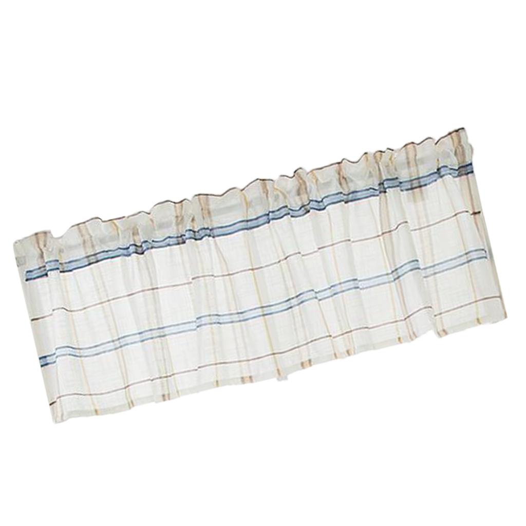 Checked Linen Window Tiers Kitchen Cafe Half Curtains Valance Decoration