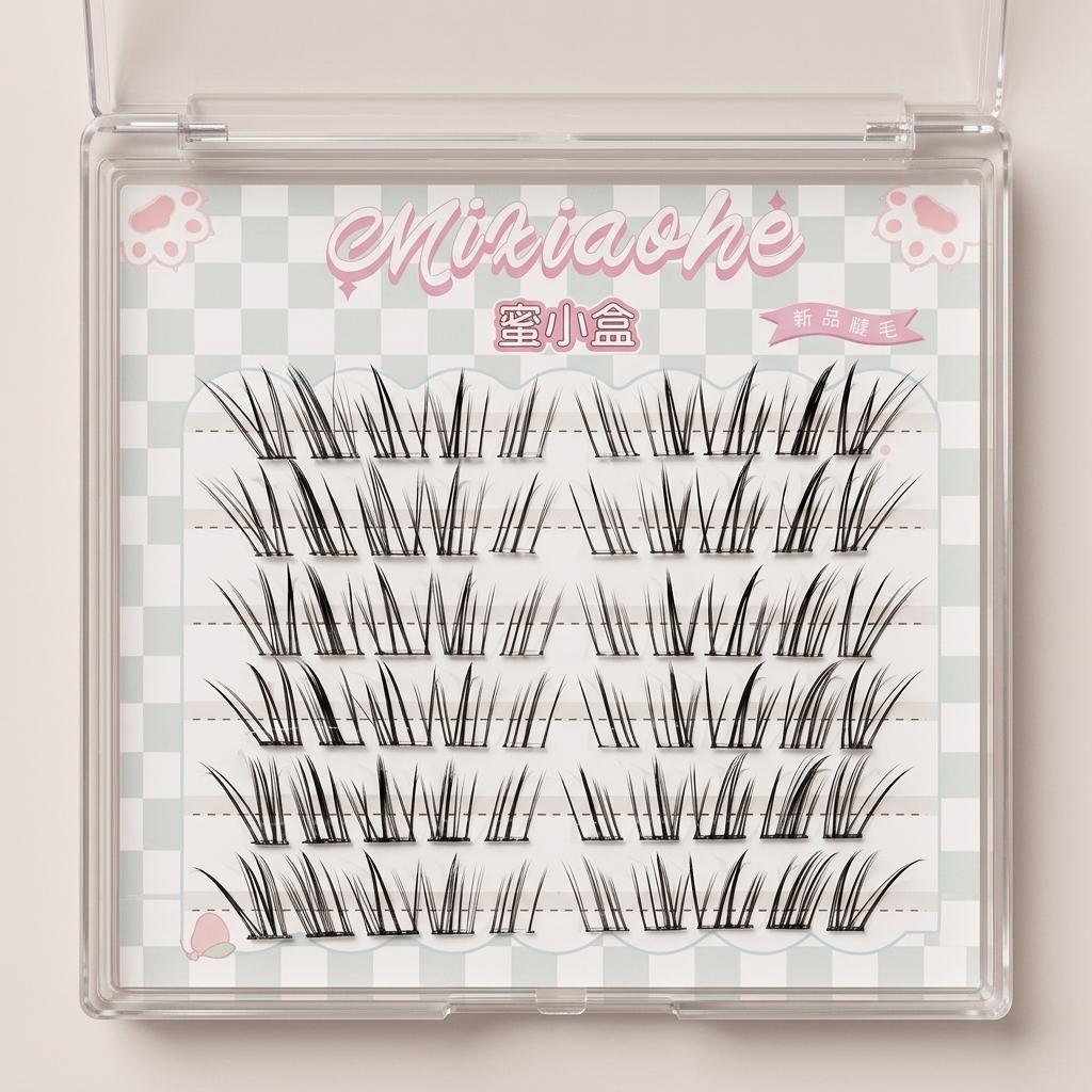 False Eyelashes Natural Design Lightweight Soft Fiber Lashes for Asian Eyes 6 Rows Glue free