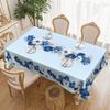 Round Polyester Tablecloth, Light Blue Background, Blue And White Flowers, Wavy Lace Long Table Cloth