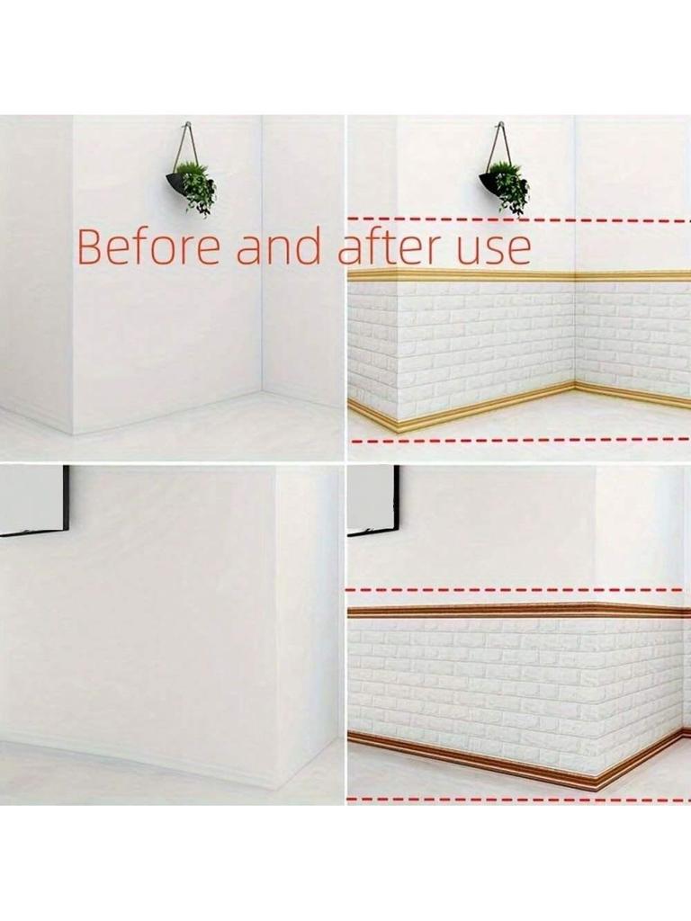 1pc 230cm/90.55in 3D Foam Wall Decorative Line Self-adhesive Skirting Board Wallpaper Wall Sticker for Home Decoration