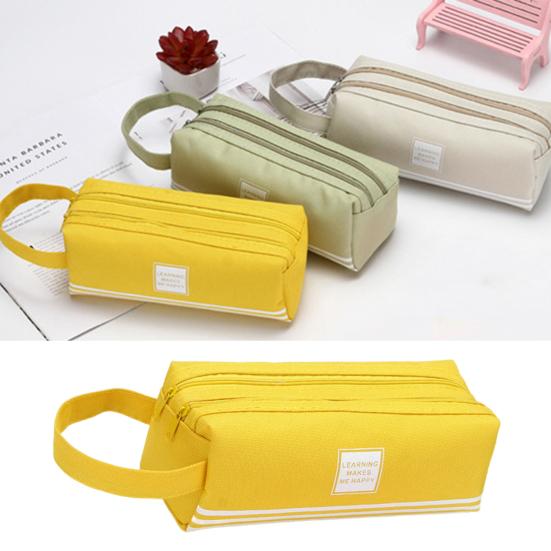 Pencil Solid Color Bag Stripe Rectangular Double-layer Letter Double Zippers Large Capacity Stationery