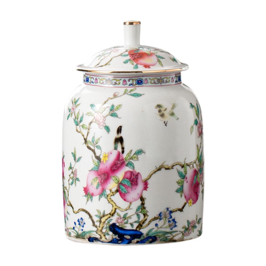 Porcelain Tea Canister Decorative Flower Vase for Tabletop Livingroom Office