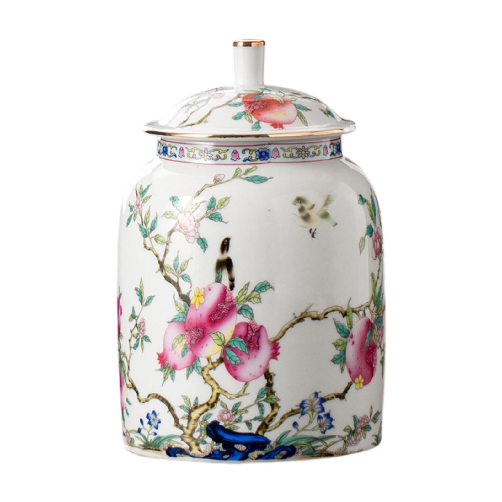 Porcelain Tea Canister Decorative Flower Vase for Tabletop Livingroom Office