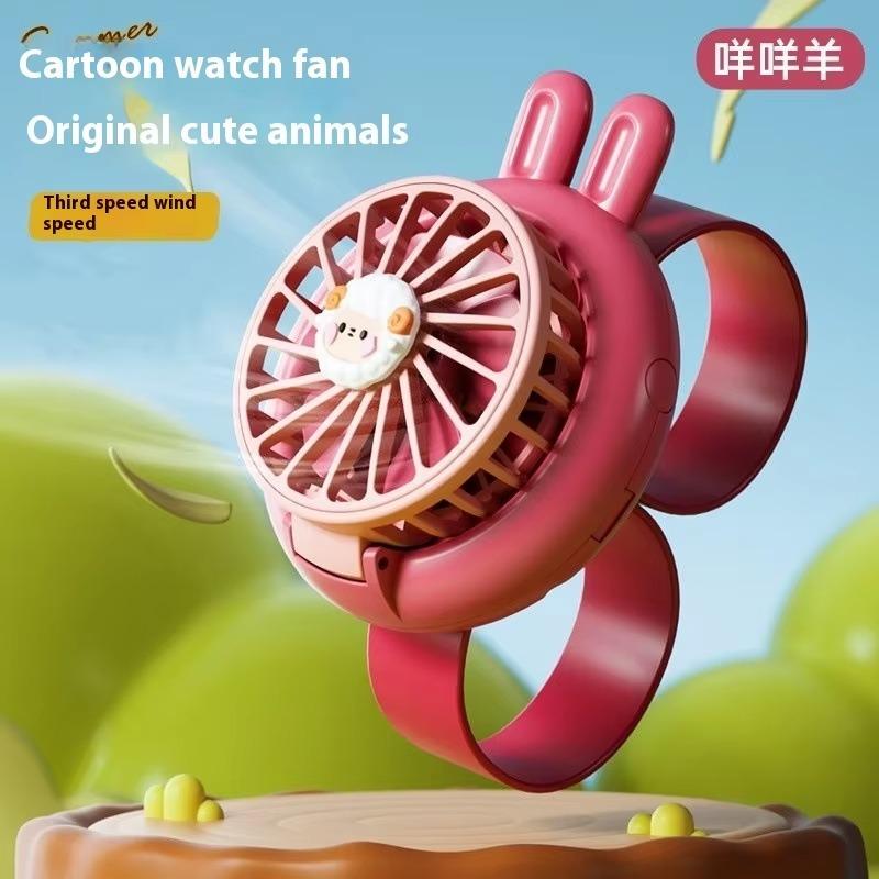 Kids Mini Handheld Fan USB Rechargeable Cute Cartoon Watch Fan Portable Small Fan for Outdoor Indoor Use 3 Speeds
