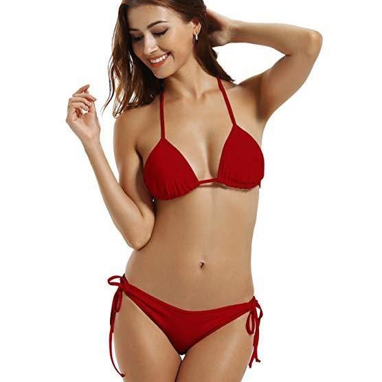Women's Halter Sleeveless Triangle Bikini Set Solid Color Loose Fit Beach Swimwear Sexy Two Piece Bathing Suit