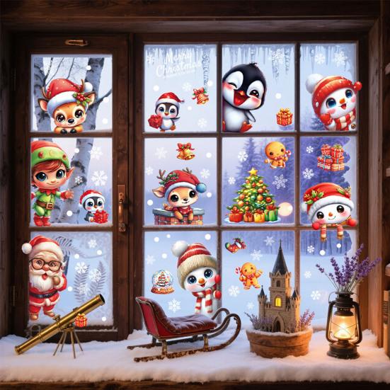 Yousheng 9 Sheets/Set Christmas Window Cling Removable Waterproof PVC Winter Merry Christmas Static Glass Sticker Holiday Party Decoration Decal