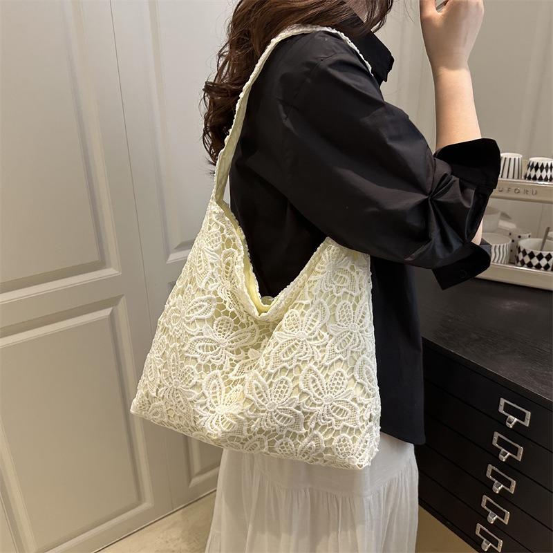 New Summer Gentle Fairy Pastoral Style Water-soluble Lace Shoulder Bag Casual Large-capacity Commuter Tote Bag