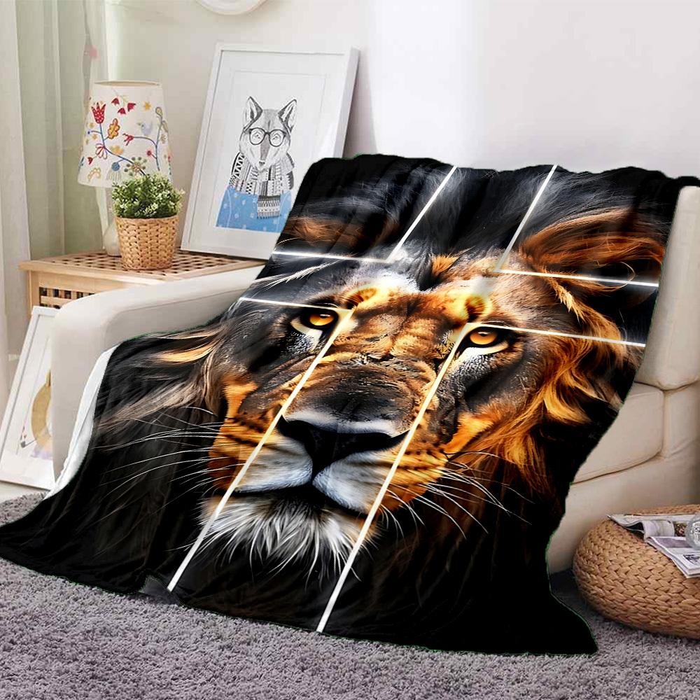 1pc Lion Face Blanket Lightweight Flannel Blanket Throw Blanket For Sofa, Bed, Travel, Camping, Livingroom, Office, Couch, Chair, And Bed Yy251015130