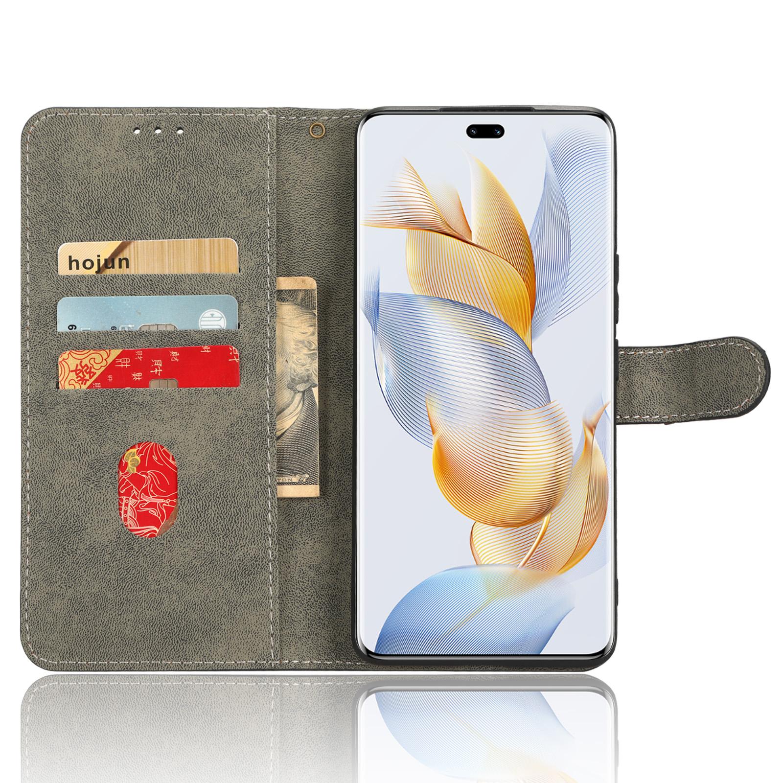 

For Honor 90 Anti-Scratch RFID Blocking Wallet Cover PU Leather Stand Phone Case Black
