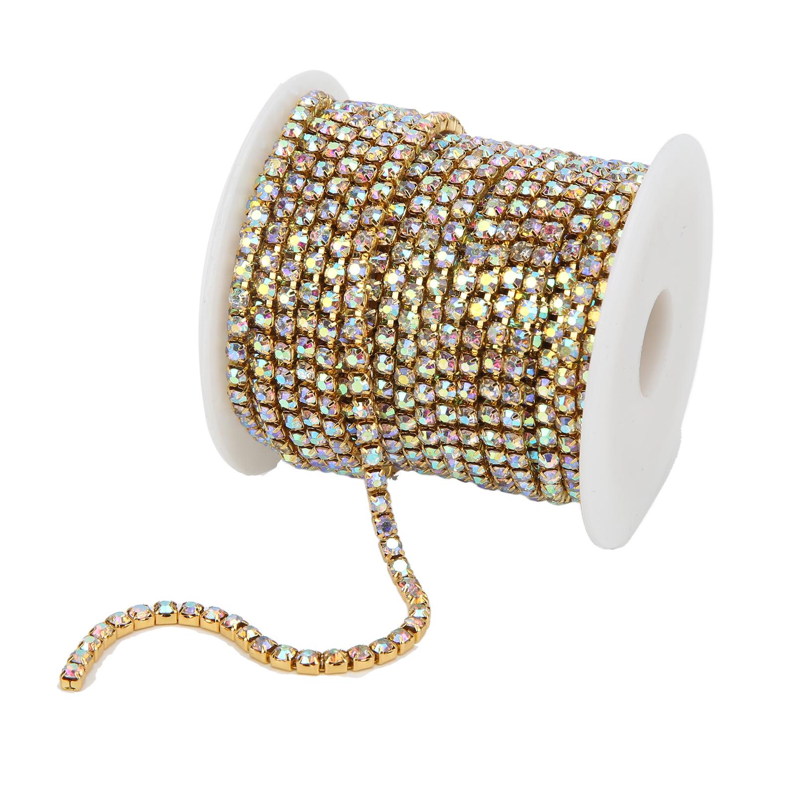 

Стразовая тесьма Разноцветная блестящая 10 метров Стразовая тесьма для бытового рукоделия, украшения одежды, подарокЗолотая подложка