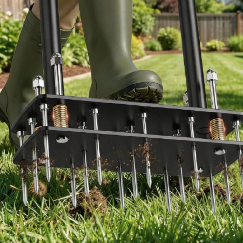 Manual Lawn Aerator SelfCleaning Prong Height Adjustable Corer Tool for